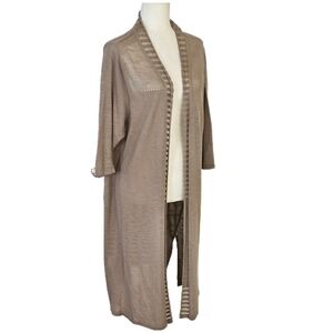 NWT Catherines Beige Cotton Blend Knit 3/4 Sleeve Open Front Duster Cardigan 1X